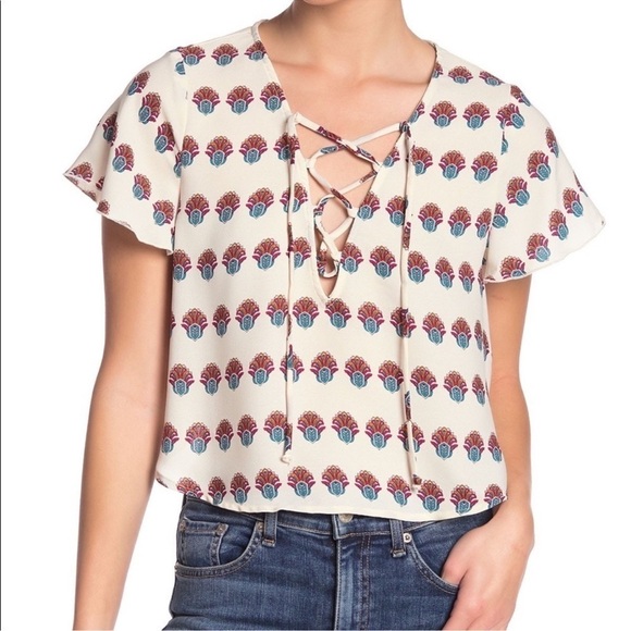 Women’s Show Me Your MuMu Oasis Lace-Up 100% Polyester Cropped Top Size Large - Picture 1 of 8